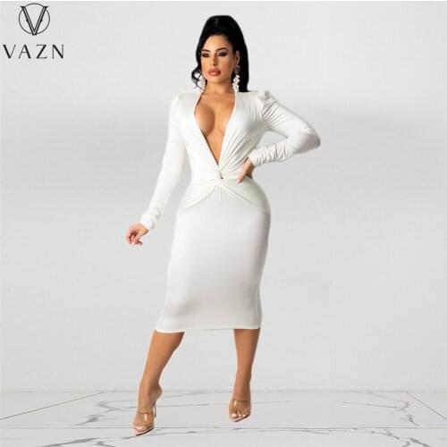 VAZN 2021 Formal Business Dress High-end Solid Elegant Regular Mini Dress Full Sleeve Young Sexy Vestidos For Female
