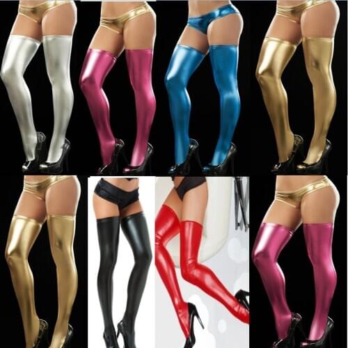 3 colors shiny patent leather thigh leather socks adult socks