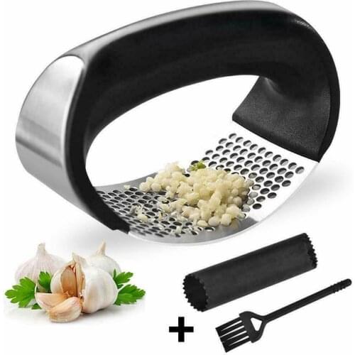 3pcs/set Manual Garlic Press Mincer Stainless Steel PP Arc Shape Garlic Press + Brush Garlic Peeler For Squeezing Kitchen Gadget