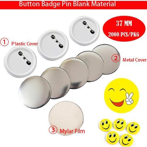 37mm 2000pcs Button Badge Pin blank Raw Material DIY Pin badge supplies parts (Plastic back and metal back Badge For choose)