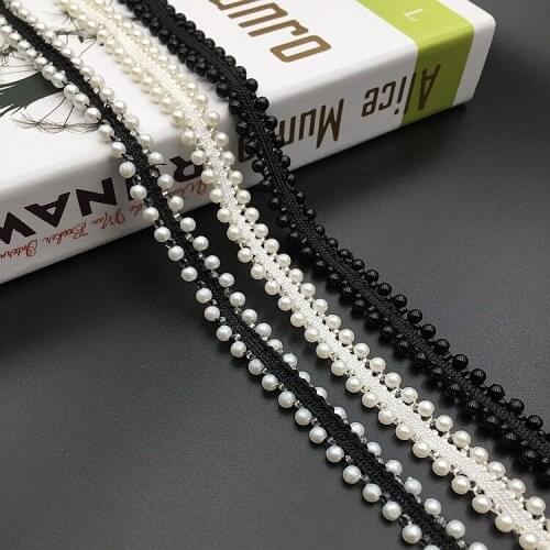 5Yard White Pearl Beaded Lace Trim Embroidery Ribbon Fabric Clothes Decoration Wedding Dress Collar Sleeve African Lace Applique