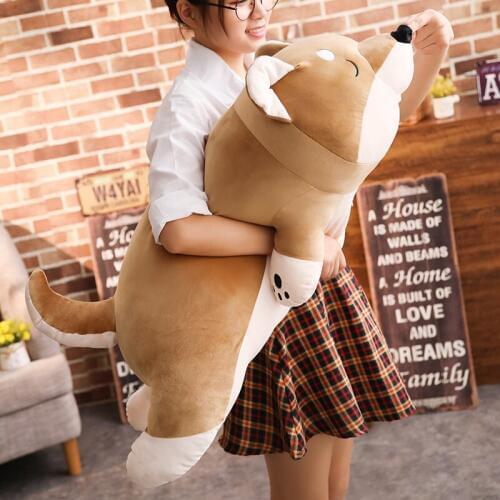 80/100cm Cotton Lying Stuffed Big Toys Shiba Inu Dog Doll Eiderdown Pop Lovely Animal Children Birthday Gift Corgi Plush Pillow