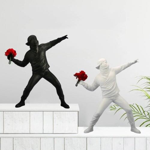 Anti-War Statue Flower Thrower Character Decoration Cabinet Livingroom Bedroom Artist People Figurine Statuary Birthday Gift