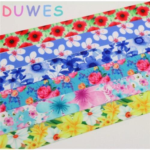 DUWES 7/8'' Free shipping flowers printed grosgrain ribbon Accessory hairbow headwear DIY decoration 22mm D743