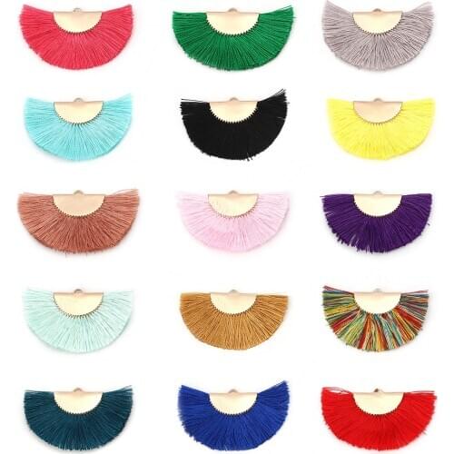 Bohemian Multicolor Rayon Tassel Charms Fan-shaped Gold Color Metal Pendants DIY Making Earrings Necklace Girls Jewelry Gift,1PC