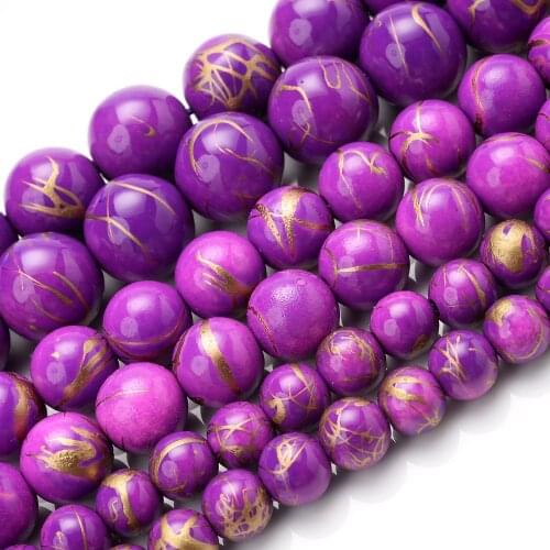 Natural Purple Golden Turquoises Stone Beads Round Loose Spacer Bead for Jewelry Making DIY Charm Bracelet Accessories 6/8/10mm