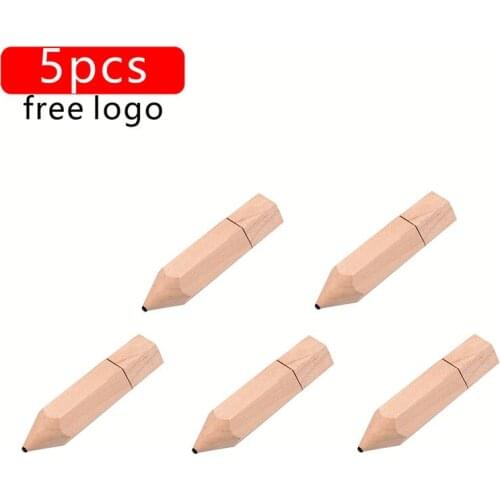 JASTER 5PCS/LOT USB 2.0 (free LOGO) Wooden Pencil Pendrive 4GB 8GB 16GB 32GB 64GB 128GB Flash Drive Memory Stick Card Gifts