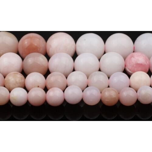 6/8/10/12mm Natural Gem Stone Pink Opal Stone Beads Round Loose Beads for Jewellery Making Diy Bracelet Necklace 7.5 Inch