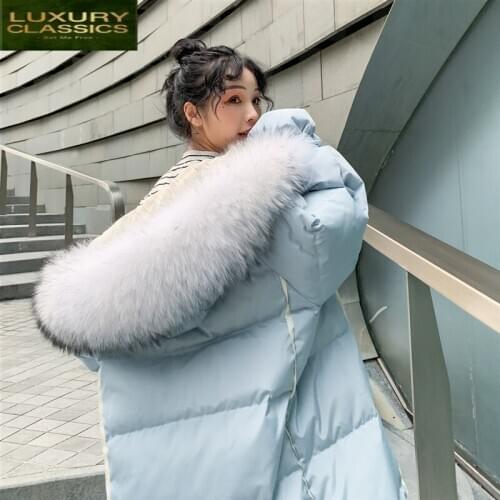 Jacket Winter Duck Down Women Long Down Coat Female Thick Jacket Clothes Ladies Large Raccoon Fur Hood Warm Coats 2021666