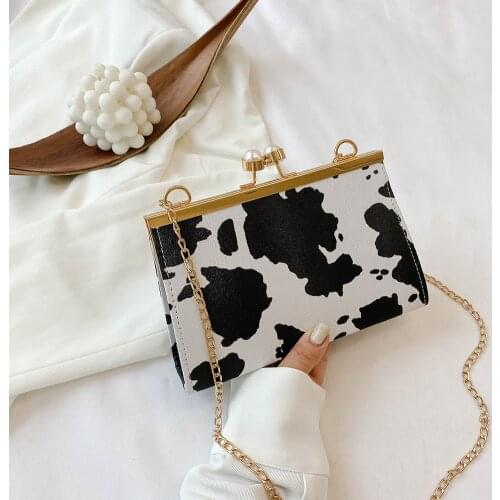 Fashion Cow Zebra Print Crossbody Bag For Women 2021 Clip Buckle Shoulder Bag Gold Chain Bag PU Leather Small Square Handbags