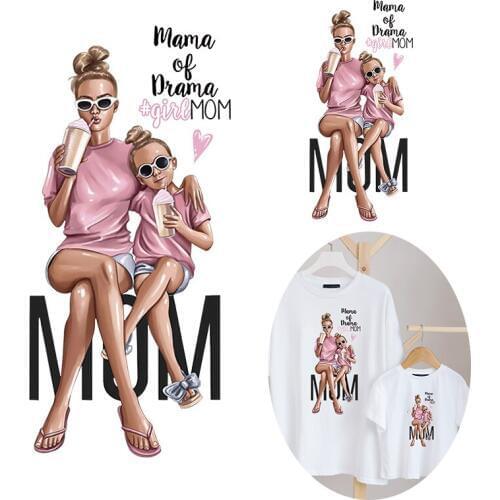 Pulaqi Fashion Parent-Child Heat Transfer Printed Stickers for Clothing Iron-on Transfers for Clothes Thermo stickers DIY Decor