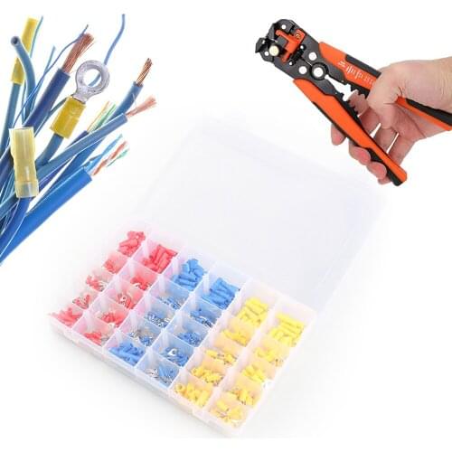 Crimping Tool with 480 Pcs Various Types of Crimp Shovel Terminal, Wire and Cable Connector, Crimping Ring, Fork Shovel Butt Kit
