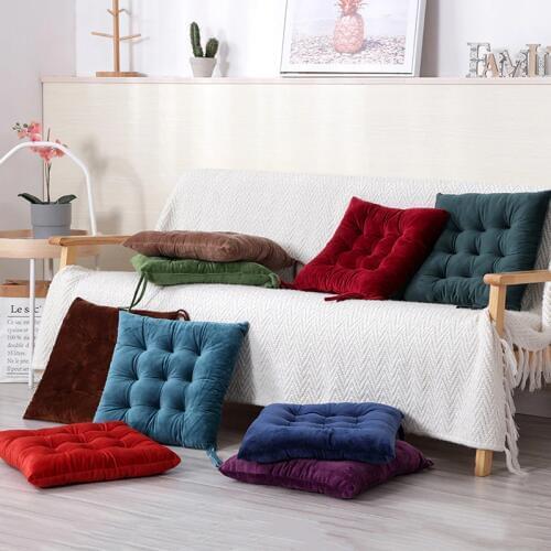 Solid Color Crystal Velvet Cushion Thick Warm Tatami Chair Sit Pads Office Stool Mat Driver Seat Home Decor Sitting Pillow Outdo