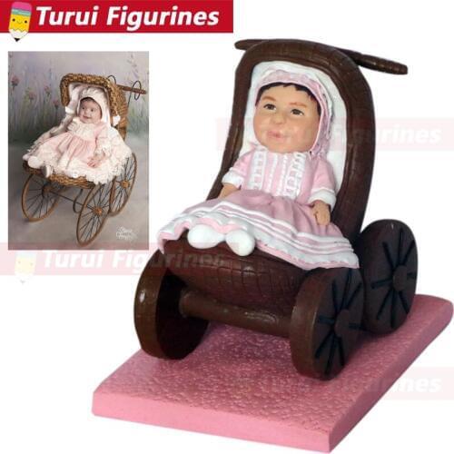Personalized bobble head figures custom avatar doll infant figurines with baby carriage mothers gift home decoration home decor