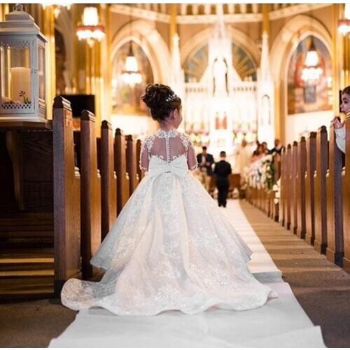 Flower Girl Dresses With Sash Lace Appliques Custom Made Ball Gown First Communion Dresses for Girls Elegant Hot Sale