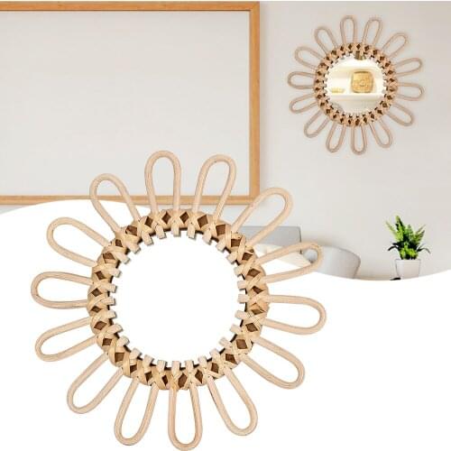 Selling Rattan Innovative Art Decoration Round Makeup Mirror Dressing Bedroom Bathroom Wall Hanging Mirrors Craft Photo Props