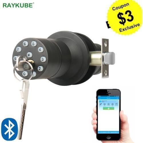 RAYKUBE Bluetooth Electronic Door Lock Knob Digital Code Door Lock APP Password Keyless Opeing Enter Smart Live Waterproof IP65