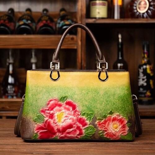 Luxury Handbags Women Bags Designer Embossed Floral Tote Bag Ladies Genuine Leather Handbag Women Fashion Flower Messenger Bags