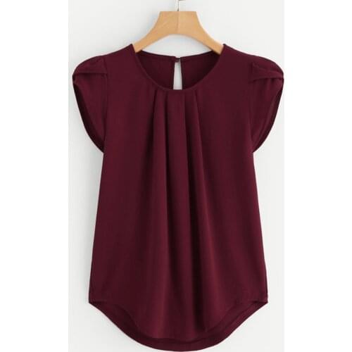 Chiffon Blouse Women Chiffon Solid Pure Basic Soft Short Sleeve Button Tunic Shirt Clothes Women Blusas De Mujer Y Camisas