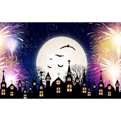 VinylBDS Halloween Backdrops Photography Moon Fireworks Photo Studio Backdrop City Children Photography Backdrop Washable