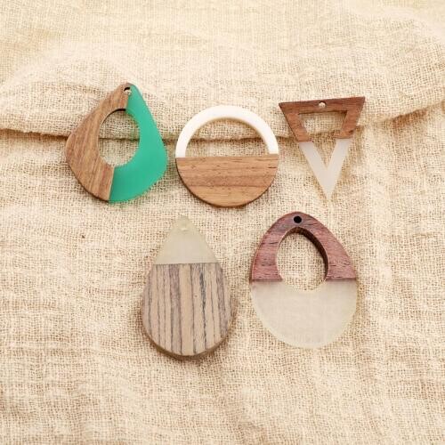 Retro Green Women Dangle Earring Resin Charms Wooden Pendant Findings Handmade Hollow Necklace Drop Earrings Diy Jewelry Make