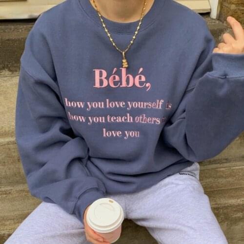 New Autumn Casual Letter Print Sweatshirts Women O-neck Long Sleeve Casual Loose Kawaii Hoodie Tops Female Streetwear Simple