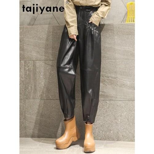 Real Leather Sheepskin Pants Female High Waist Trousers Women Korean Fashion Harem Pants 2021 Pantalon Femme Pph4512