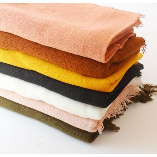 Women Solid Faux Cashmere Soft Scarf Raw Edges Girls Light Weight Winter Pink White Scarf Cape Rectangle Shawls Wraps Long Scarf