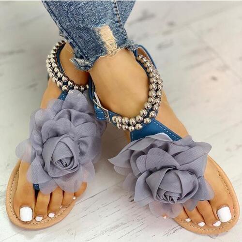 Sandals Women Shoes 3D Floral Ladies Summer Sandals Flat Shoes String Bead Flip Flops Sandalias Mujer 2020 Plus Size EU34-43