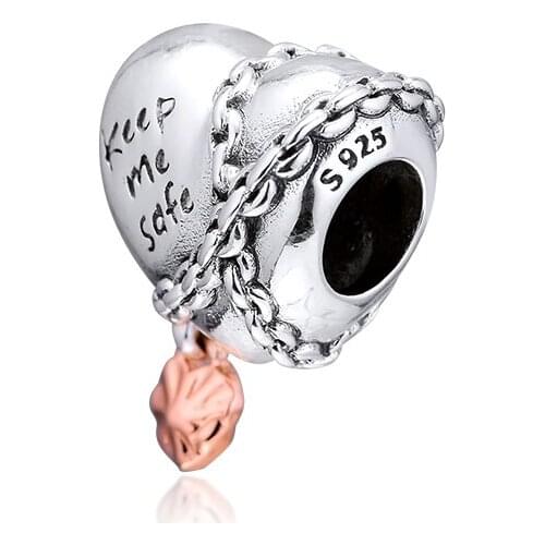 Genuine 925 Sterling Silver Charm Chained Heart Charm Beads Fit Women Pan Bracelet & Necklace Diy Jewelry