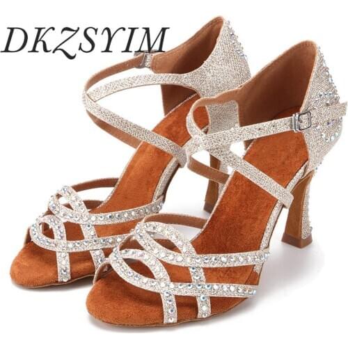 DSZSYIM latin dance shoes for dancing women high heels jazz salsa summer rhinestone sandals 6-10 cm heel New hot sale wholesal