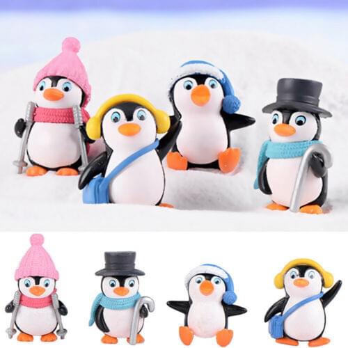 4Pcs Mini Winter Penguin Miniature Figurine Christmas Figures for Fairy Garden Moss Terrariums Decoration DIY Crafts Home Decor