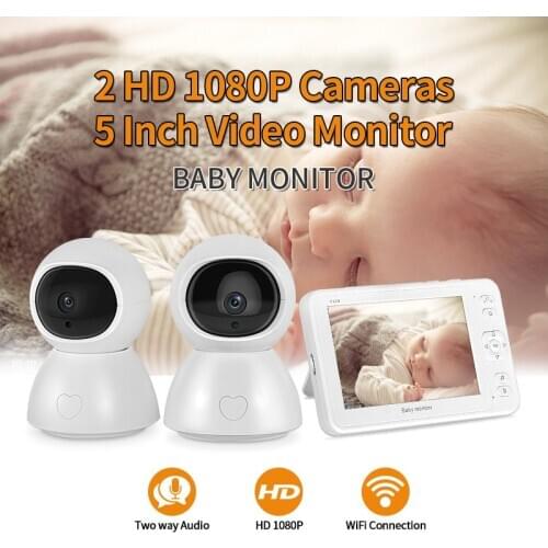 5 Inch HD Baby Monitor Kit 1080P Dual Cameras Night Vision VOX Audio Talk