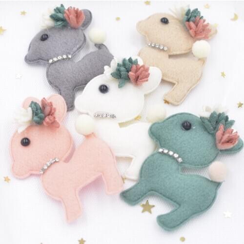 5Pcs Cute Fawn Deer Patch for Dress 3D Flowers Applique Dress Decoration Patches for Hair Clothes DIY Craft Supplies