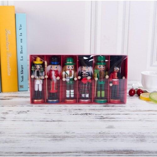 6PCS 12cm Wooden Nutcracker Doll Puppet Figurines Toy Wood Christmas Decor Home Decoration Child Kids Gift Office Ornaments
