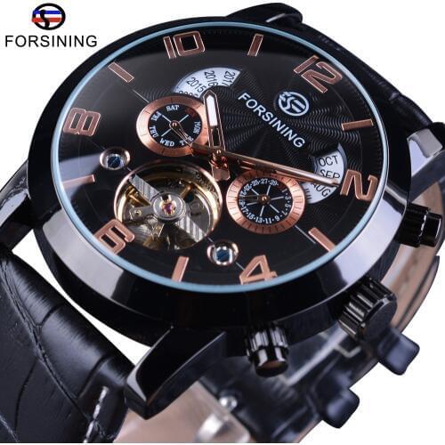 Forsining Genuine Leather Year Month Fashion Display Tourbillon Mechanical Watch Top Brand Luxury Military Automatic Wrist Watch