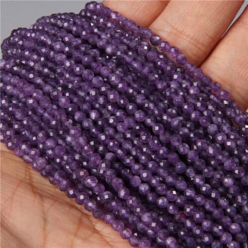 Natural Purple Faceted Amethysts Quartz Crystal Stone Beads Loose Spacer Beads For Bracelet DIY Jewelry Making 3MM 15'' Supplies
