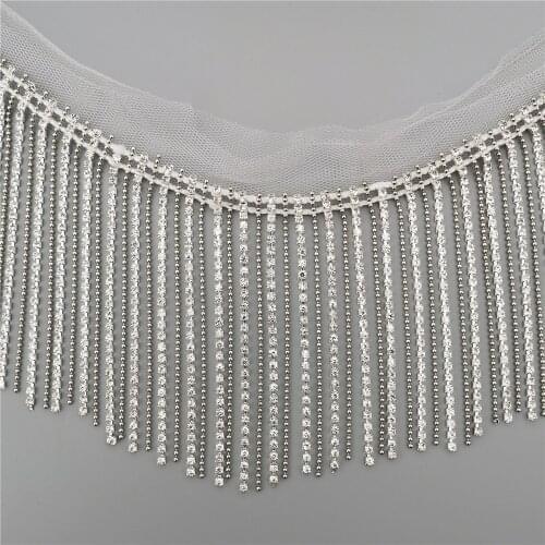 100cm 9cm wide Glitter Silver Tassel Rhinestone Chain Fringe Beaded Metal Strass Trim Banding Crystal for Dress Decoration