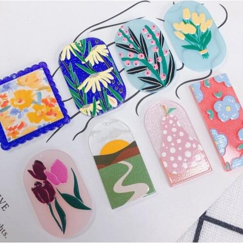 DIY jewelry accessories wholesale acrylic resin simple geometric shape flower embossed printing small pendant