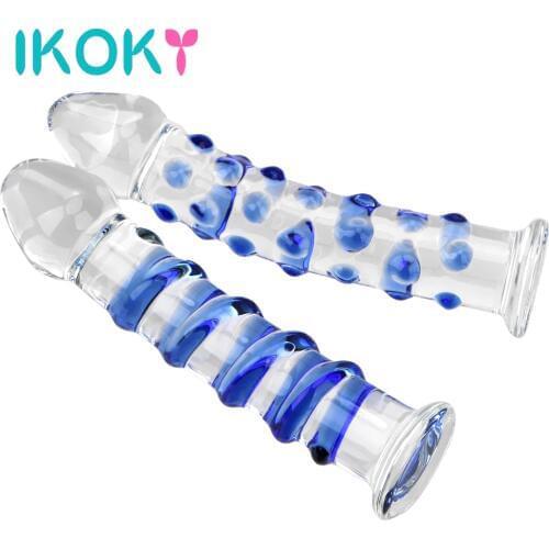 IKOKY Erotic Realistic Dildo Large Penis Crystal Glass Dildos G-spot Anal Butt Plug Sex toys for Woman Female Masturbator