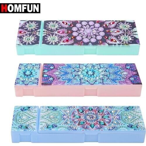 HOMFUN 5d DIY Diamond Painting Pencil Case Mandala Special Shaped Diamond Embroidery Tool Stationery Box Christmas Gift