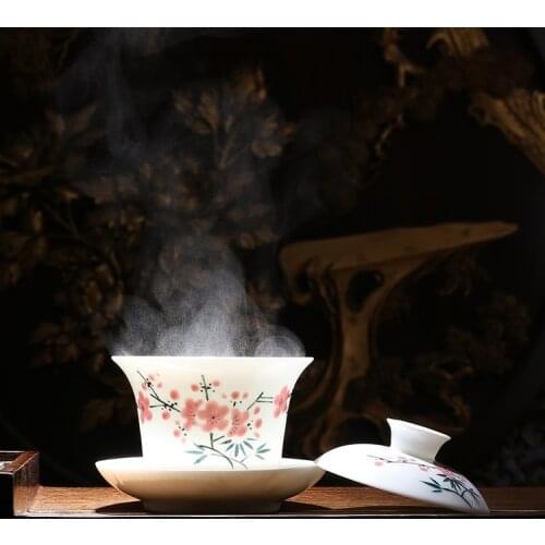 Jingdezhen Hand Painted Underglaze Plum Blossom Bowl Covered Bowl Cup Tea Cup