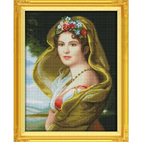 Oil painting girl cross stitch kit people 18ct 14ct 11ct count print canvas stitches embroidery DIY handmade needlework