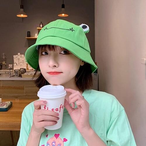 Kawaii Frogs Hats For Women Winter Cute Animal Hiking Beach Fishing Fisherman Cap Hats Photography Bucket Hat Girls Gifts