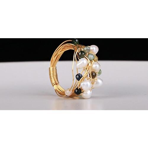 2020 Fashion Colorful Amazing Big Ring Handmake Copper Wire Wrapped For Women Pearl Hoop Gift With Elegant Beauty Stone Pearl