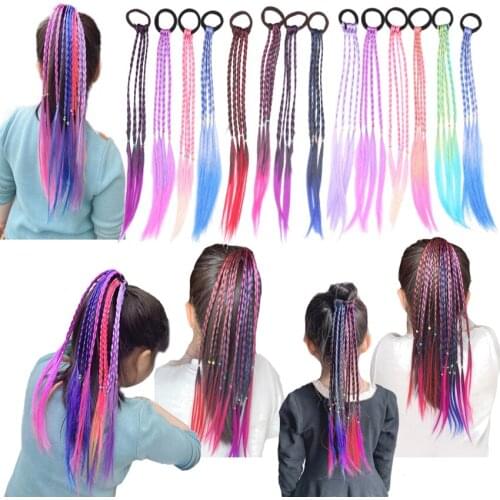 Girls Colorful Wigs Ponytail Hair Ornament Headbands Rubber Bands Beauty Hair Bands Headwear Braid Kids Gift Hair Accessories