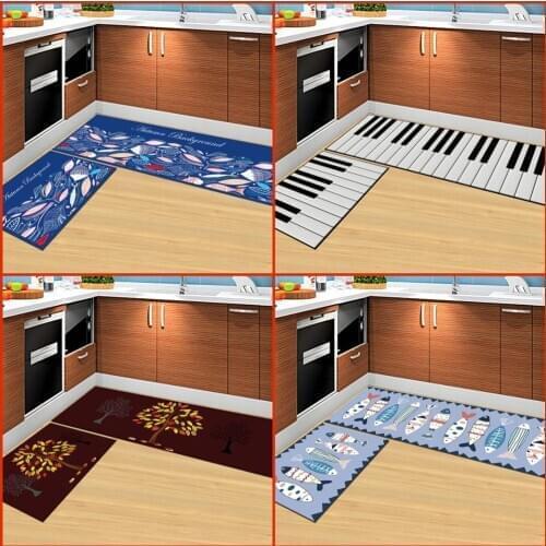 LIU kitchen Creative cartoon carpet strip water antiskid mat kitchen bathroom toilet mat bedroom bedside rug 40*60+40*120cm/set