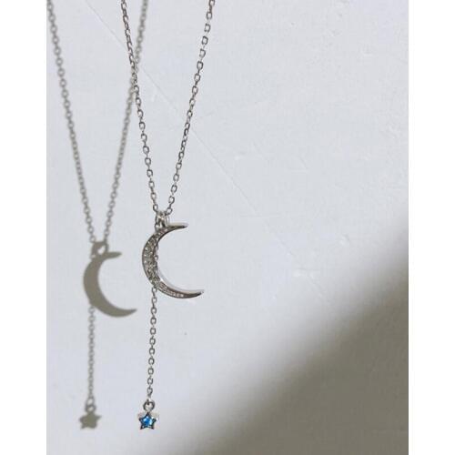 Moon Five-Pointed Star Simple Personality Students Fresh 925 Sterling Silver Clavicle Chain Literary Female Necklace SNE340