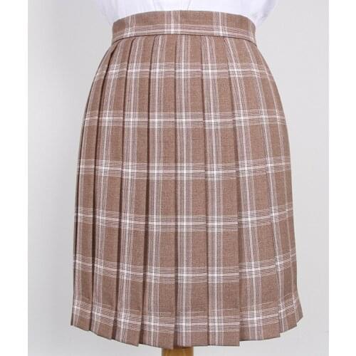 Sweet Womens Brown Plaid Skirt JK Japanese Girl School Uniform Short Pleated Skirt A-Line Necktie Bow Tie