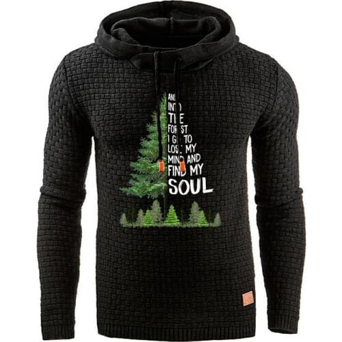 2020 New Europe Men Jacquard Sweater Long Sleeve Jacket with Hat Warm Color Hooded Sweatshirt Tree Print